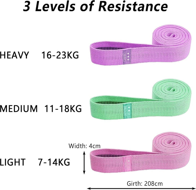 Chargez l'image dans la visionneuse de la galerie, Lange stoffen weerstandsbanden set 4 stuks met antislip en draagtas – fitnessbanden – resistance bands - happygetfit.com
