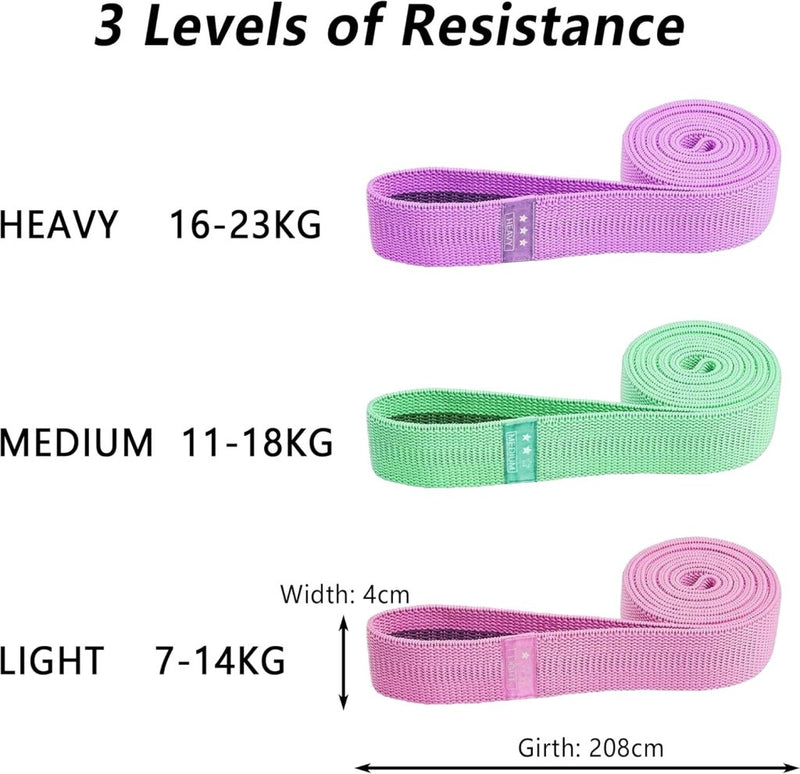 Chargez l'image dans la visionneuse de la galerie, Lange stoffen weerstandsbanden set 4 stuks met antislip en draagtas – fitnessbanden – resistance bands - happygetfit.com

