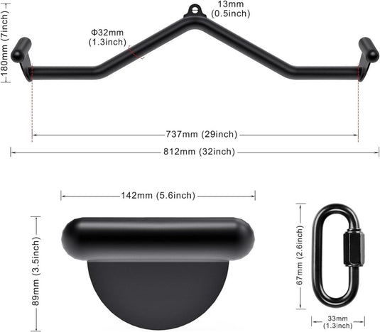 Lat pulldown bar 81 cm met ergonomische handgrepen tot 227 kg – kabelstang – fitness accessoire - happygetfit.com