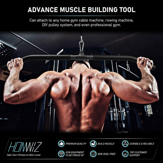 Lat pulldown bar 85 cm met draaischarnier en antislip handgrepen – kabelstang – fitness accessoire - happygetfit.com