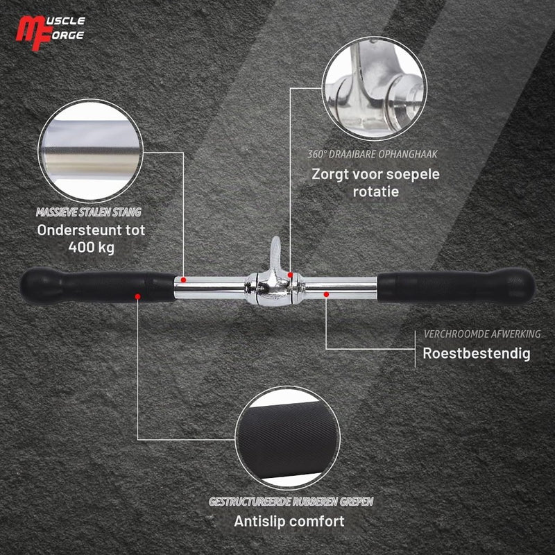 Załaduj obraz do przeglądarki galerii, Lat pulldown stang 72 cm met meerdere rubberen handgrepen – kabelstang – roeigreep - happygetfit.com
