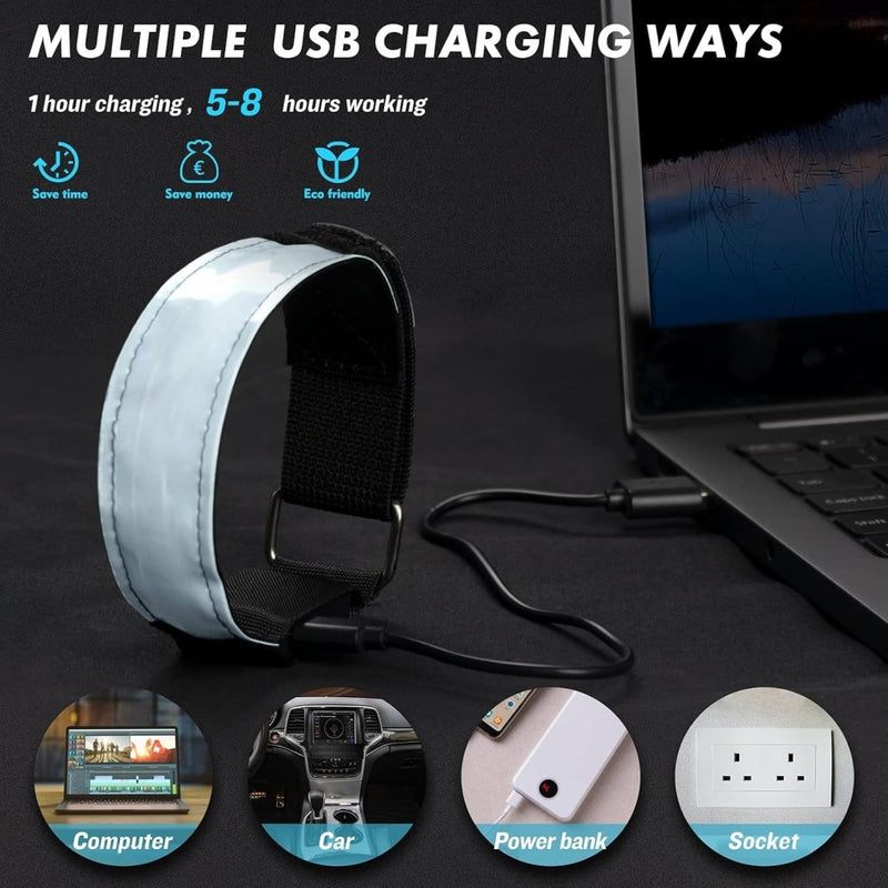 Load image into Gallery viewer, Led-armband, oplaadbaar, 2 stuks, lichtarmband, USB, reflectieformutie - happygetfit.com
