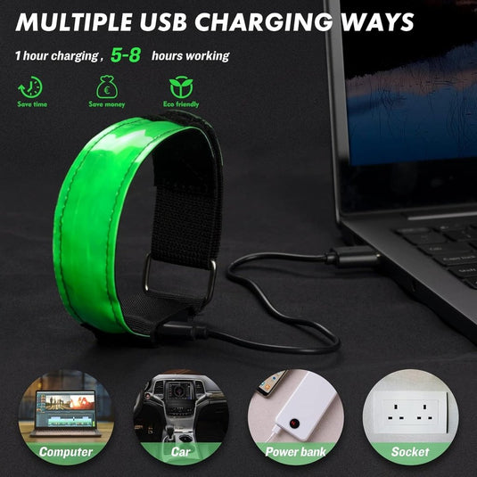Led-armband, oplaadbaar, 2 stuks, lichtarmband, USB, reflectieformutie - happygetfit.com