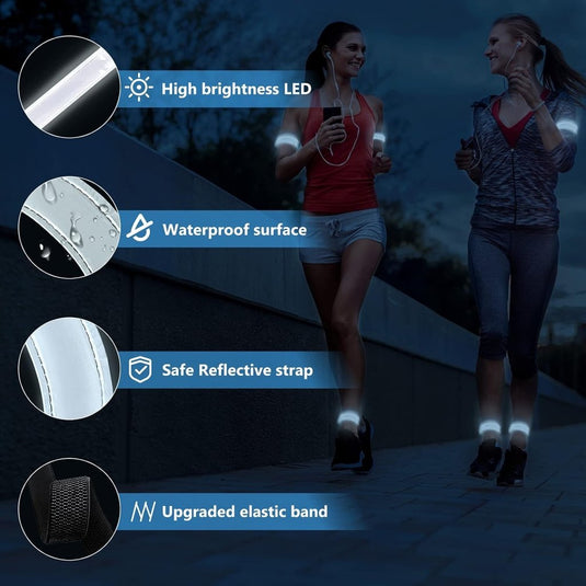 Led-armband, oplaadbaar, 2 stuks, lichtarmband, USB, reflectieformutie - happygetfit.com