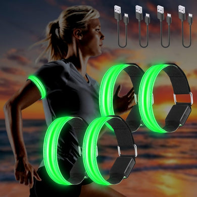 Led-armband, USB, 4 stuks, reflecterende ledband, lichtband, voor kinderen, reflecterende band, licht voor joggen, hardlopen, sport - happygetfit.com