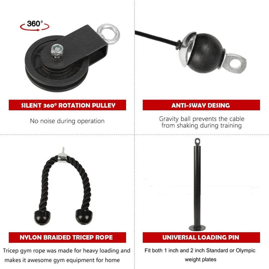 LFJ LAT Pull Down and Lift Weight Pulley System Cable Machine Pulley Attachment for Triceps Pull Down, Biceps Curl, Back, Forearm, Shoulder Home Gym Equipment - happygetfit.com