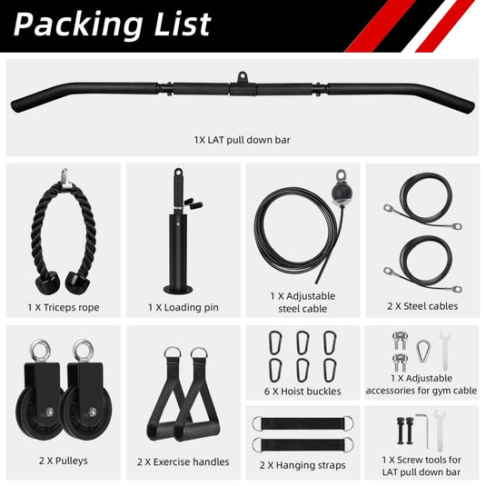 LFJ LAT Pull Down and Lift Weight Pulley System Cable Machine Pulley Attachment for Triceps Pull Down, Biceps Curl, Back, Forearm, Shoulder Home Gym Equipment - happygetfit.com