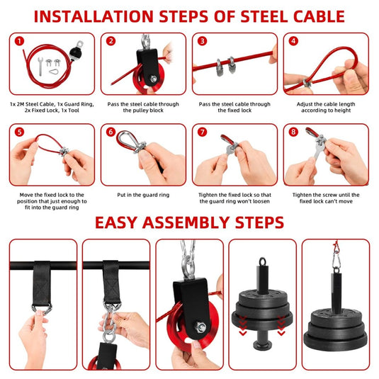 LFJ LAT Pull Down and Lift Weight Pulley System Cable Machine Pulley Attachment for Triceps Pull Down, Biceps Curl, Back, Forearm, Shoulder Home Gym Equipment - happygetfit.com
