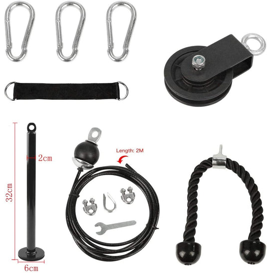 LFJ LAT Pull Down and Lift Weight Pulley System Cable Machine Pulley Attachment for Triceps Pull Down, Biceps Curl, Back, Forearm, Shoulder Home Gym Equipment - happygetfit.com