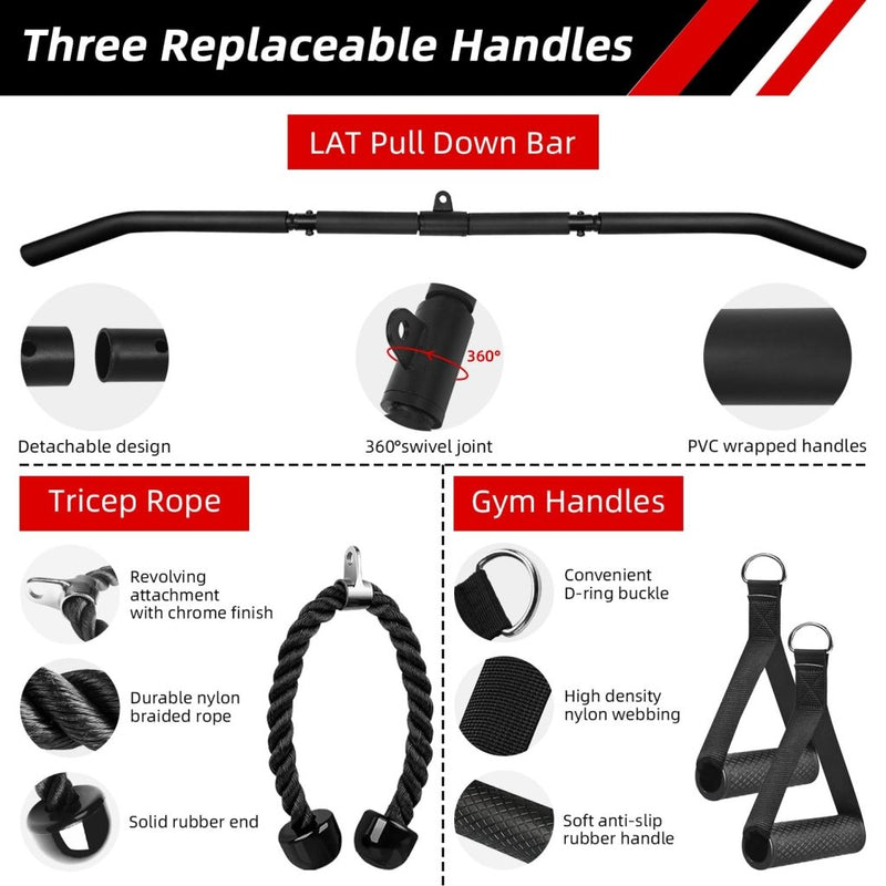 Laad afbeelding in Galerijviewer, LFJ LAT Pull Down and Lift Weight Pulley System Cable Machine Pulley Attachment for Triceps Pull Down, Biceps Curl, Back, Forearm, Shoulder Home Gym Equipment - happygetfit.com
