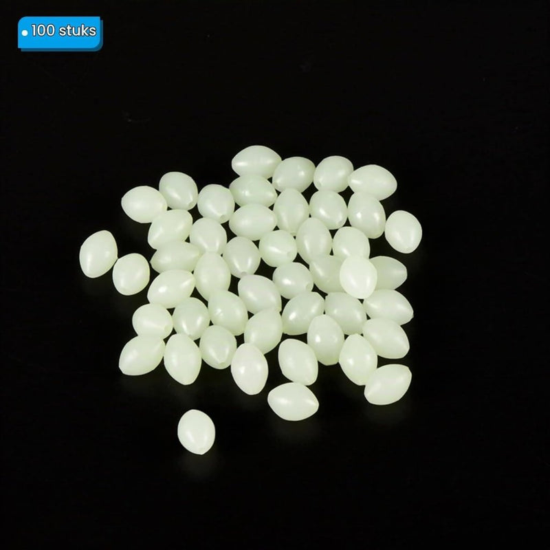 Laad afbeelding in Galerijviewer, Lichtgevende viskralen 100 stuks 8 x 6 mm met opbergdoos – glow beads – visaccessoires - happygetfit.com

