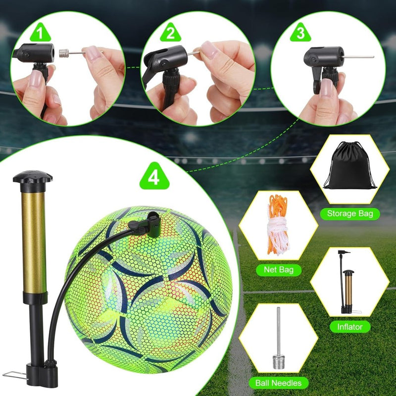 Laad afbeelding in Galerijviewer, Lichtgevende voetbal maat 5 met pomp en opbergtas groen - happygetfit.com

