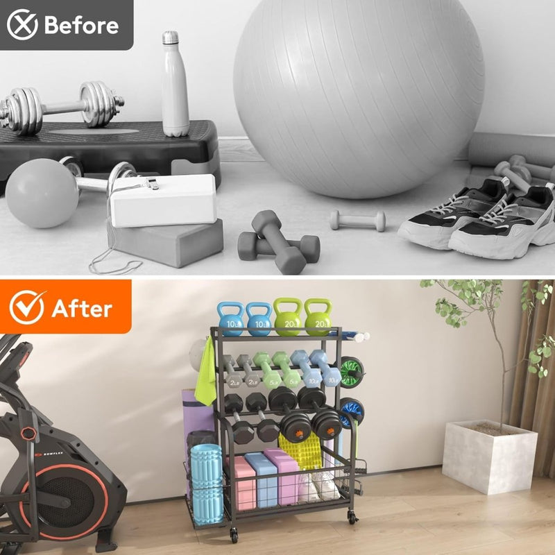 Load image into Gallery viewer, Lifewit Weight Rack for Home Gym, Dumbbell Rack, Kettlebell Rack, Yoga Mat Holder, Home Gym Storage with Wheels for Strength Training - happygetfit.com
