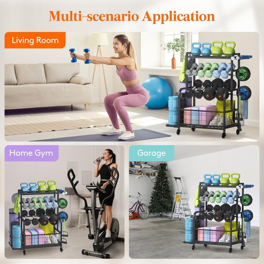 Lifewit Weight Rack for Home Gym, Dumbbell Rack, Kettlebell Rack, Yoga Mat Holder, Home Gym Storage with Wheels for Strength Training - happygetfit.com