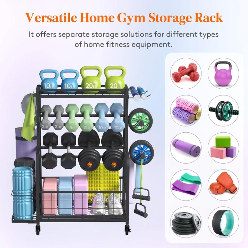 Load image into Gallery viewer, Lifewit Weight Rack for Home Gym, Dumbbell Rack, Kettlebell Rack, Yoga Mat Holder, Home Gym Storage with Wheels for Strength Training - happygetfit.com
