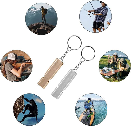 Lmyzcbzl Trillerfluitje, 2 Stuks Noodfluitjes, Metalen Noodfluitje, Fluitje met Sleutelhanger, Voor School, Gym, Outdoor, Kamperen, Wandelen, Jagen, Klimmen - happygetfit.com