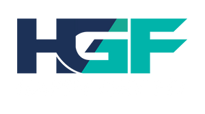 Het hgf-logo op een witte achtergrond.
