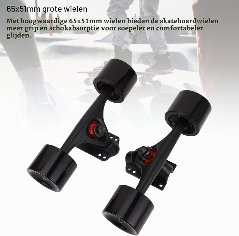 Laad afbeelding in Galerijviewer, Longboard trucks 7 inch met 65 x 51 mm wielen 2 stuks – complete truck set – skateboard accessoires - happygetfit.com
