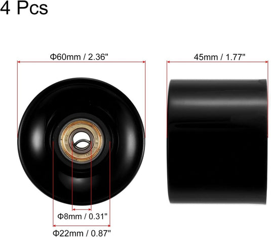 Longboard wielen 60 mm 80A met ABEC-11 lagers 4 stuks zwart-goud – cruiser skateboard wielen - happygetfit.com