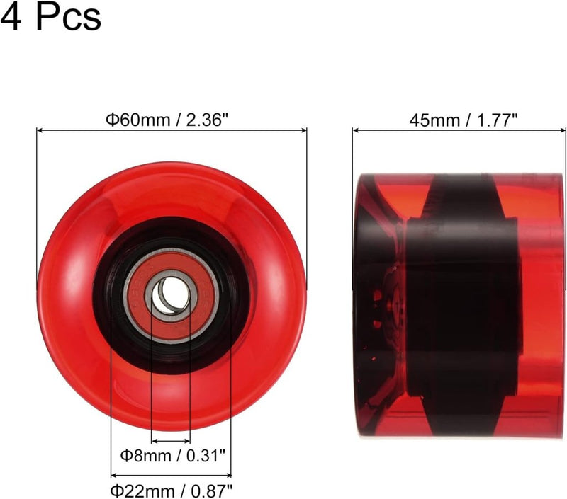 Laad afbeelding in Galerijviewer, Longboard wielen 60 mm 80A met ABEC-9 lagers 4 stuks transparant rood – cruiser skateboard wielen - happygetfit.com
