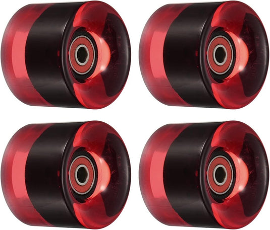 Longboard wielen 60 mm 80A met ABEC-9 lagers 4 stuks transparant rood – cruiser skateboard wielen - happygetfit.com
