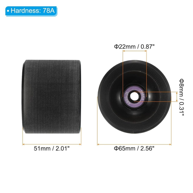 Load image into Gallery viewer, Longboard wielen 65 x 51 mm 78A met ABEC-11 lagers 4 stuks zwart – cruiser skateboard wielen - happygetfit.com
