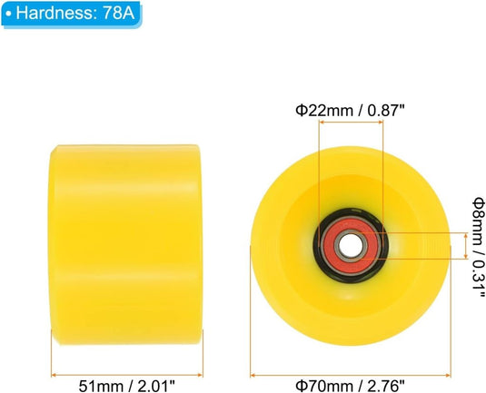 Longboard wielen 70 x 51 mm 78A met ABEC-9 lagers 4 stuks blauw – cruiser skateboard wielen - happygetfit.com