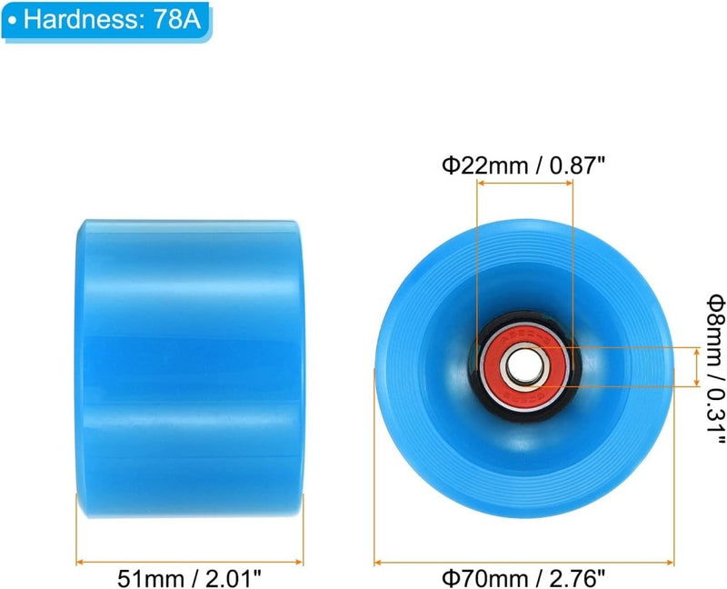 Load image into Gallery viewer, Longboard wielen 70 x 51 mm 78A met ABEC-9 lagers 4 stuks blauw – cruiser skateboard wielen - happygetfit.com
