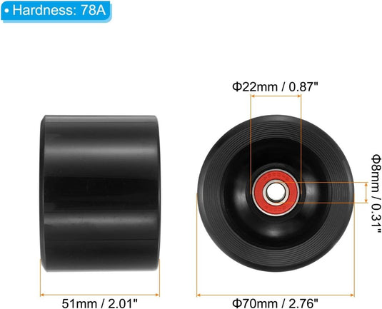 Longboard wielen 70 x 51 mm 78A met ABEC-9 lagers 4 stuks blauw – cruiser skateboard wielen - happygetfit.com