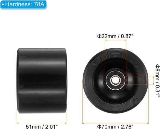 Longboard wielen 70 x 51 mm 78A met ABEC-9 lagers 4 stuks zwart – cruiser skateboard wielen - happygetfit.com