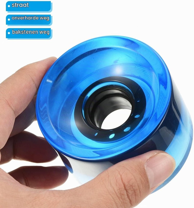 Laad afbeelding in Galerijviewer, Longboard wielen 70 x 51 mm 78A PU 4 stuks transparant blauw – zachte cruiser skateboard wielen - happygetfit.com
