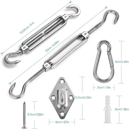 Luifel Bevestigingsset, Luifel Accessoires Montage voor Vierhoekige Driehoekige Zonnezeilen Roestvrij Staal, M6 Zonnezeil Bevestigingsset, Hardware Kit voor Driehoek en Vierkant, Rechthoekig - happygetfit.com