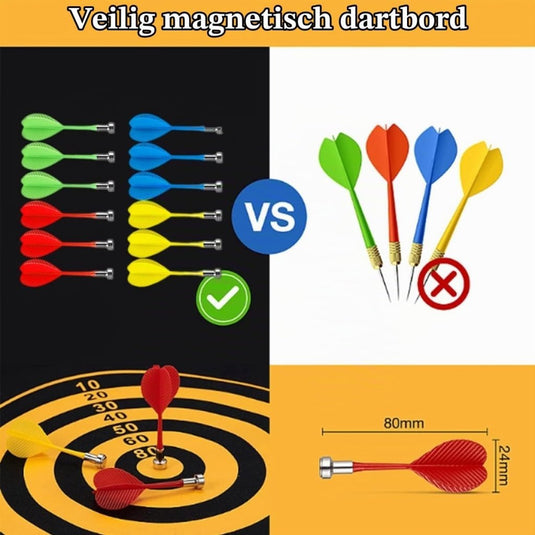 Magnetisch dartbord 38 cm dubbelzijdig met 12 veilige dartpijlen voor kinderen – magneetspel – darttraining - happygetfit.com