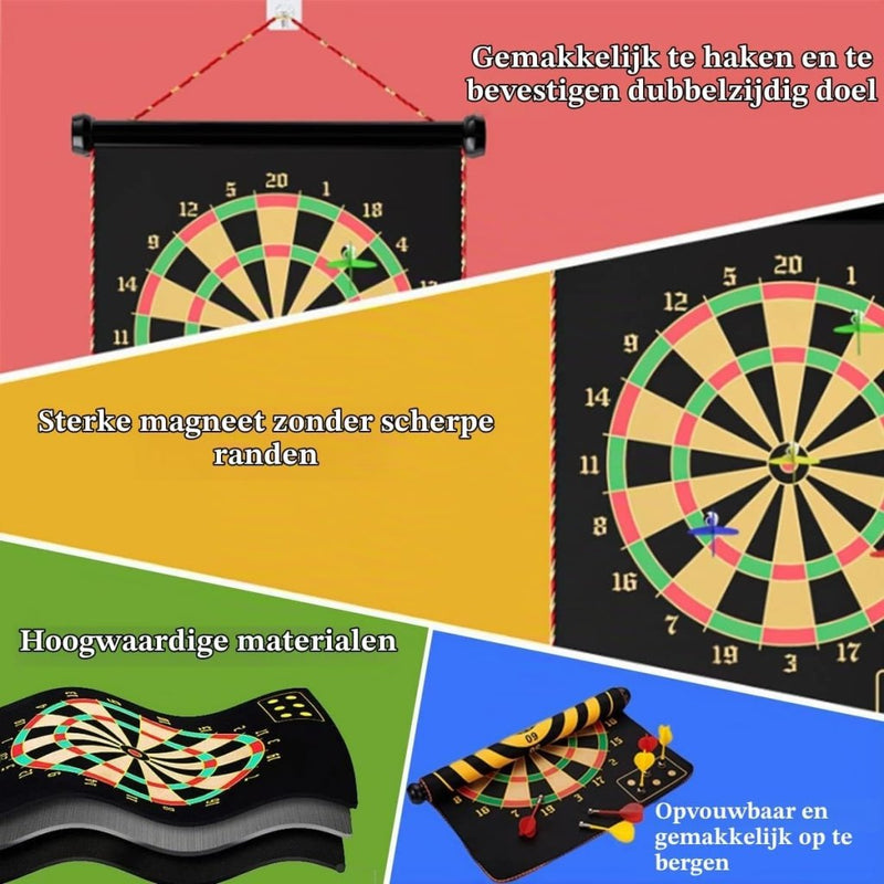Laad afbeelding in Galerijviewer, Magnetisch dartbord 38 cm dubbelzijdig met 12 veilige dartpijlen voor kinderen – magneetspel – darttraining - happygetfit.com
