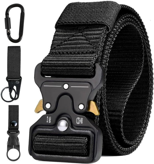 Mannen tactische riem, militaire stijl zware nylon canvas heupgordels met metalen gesp met snelsluiting voor jachttraining leger rennen [3 haak] 125 * 3.8 CM (L * W) - happygetfit.com
