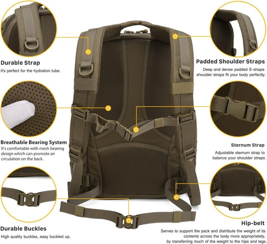 Mardingtop 25L Tactische Militaire Rugzak voor Buitenuitrusting Aanvalsrugzak met MOLLE Systeem Trekking Tas voor Wandelen Camping - happygetfit.com
