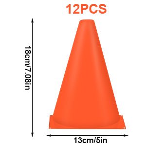 Verhoog je training met onze premium trainingskegels! Deze oranje kegels zijn gemaakt van duurzame PP-kunststof, 18cm/7.08in hoog en 13cm/5in breed aan de basis, perfect voor voetbaltraining. Beschikbaar als "12PCS", ideaal voor het verbeteren van vaardigheden op het veld.