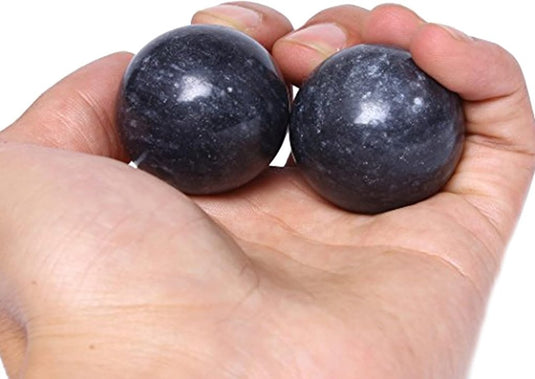 Marmeren baoding ballen 3,5 cm zwart grijs - happygetfit.com