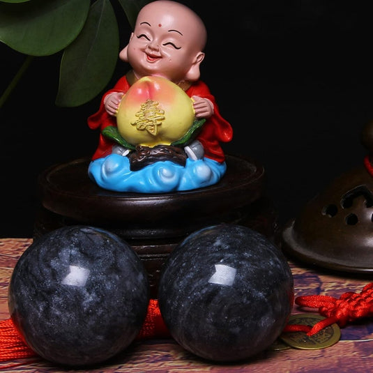 Marmeren baoding ballen 3,5 cm zwart grijs - happygetfit.com