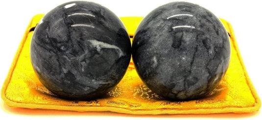 Marmeren baoding ballen 3,5 cm zwart grijs - happygetfit.com