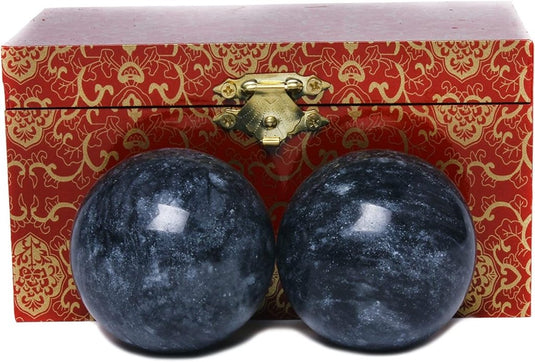 Marmeren baoding ballen 3,5 cm zwart grijs - happygetfit.com