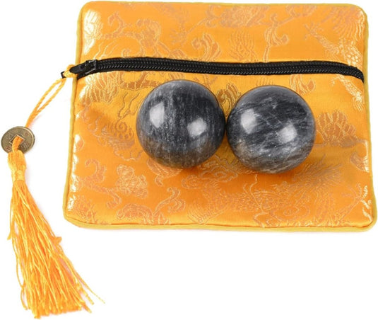 Marmeren baoding ballen 3,5 cm zwart grijs - happygetfit.com
