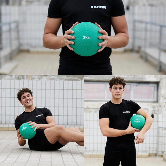 MATCHU - Medicijnbal - Medicine ball - Fitnessbal - Beschikbaar in 1,2,3,4 en 5 KG - Massief Rubber - happygetfit.com