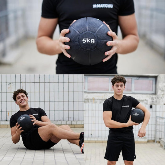 MATCHU - Medicijnbal - Medicine ball - Fitnessbal - Beschikbaar in 1,2,3,4 en 5 KG - Massief Rubber - happygetfit.com