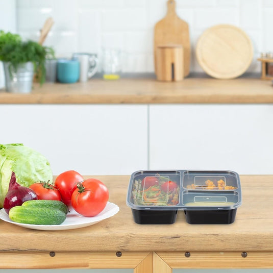 Meal prep bakjes set van 24 met 3 vakken 1,79 liter - happygetfit.com