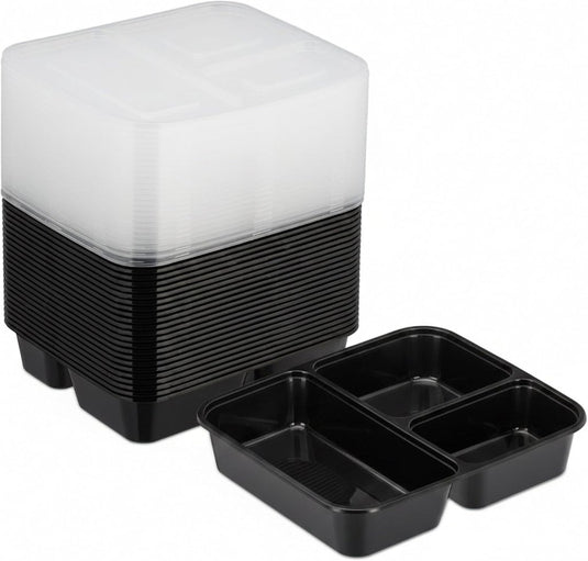 Meal prep bakjes set van 24 met 3 vakken 1,79 liter - happygetfit.com