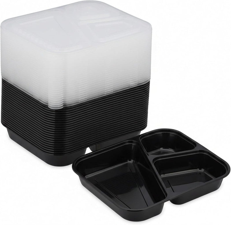 Laad afbeelding in Galerijviewer, Meal prep bakjes set van 24 met 3 vakken zwart - happygetfit.com
