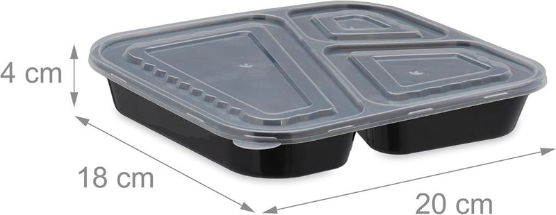 Laad afbeelding in Galerijviewer, Meal prep bakjes set van 24 met 3 vakken zwart - happygetfit.com
