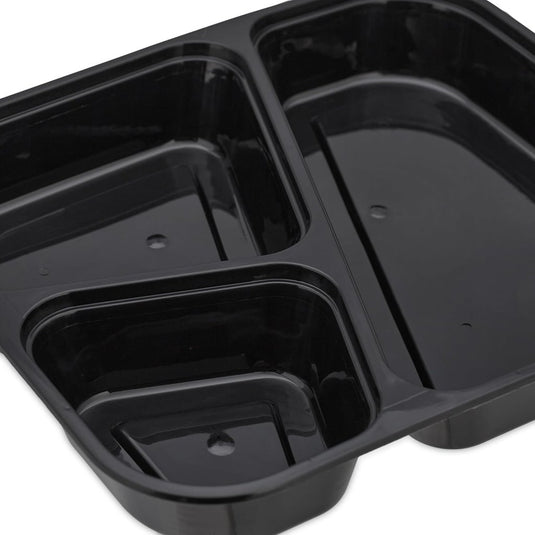 Meal prep bakjes set van 24 met 3 vakken zwart - happygetfit.com