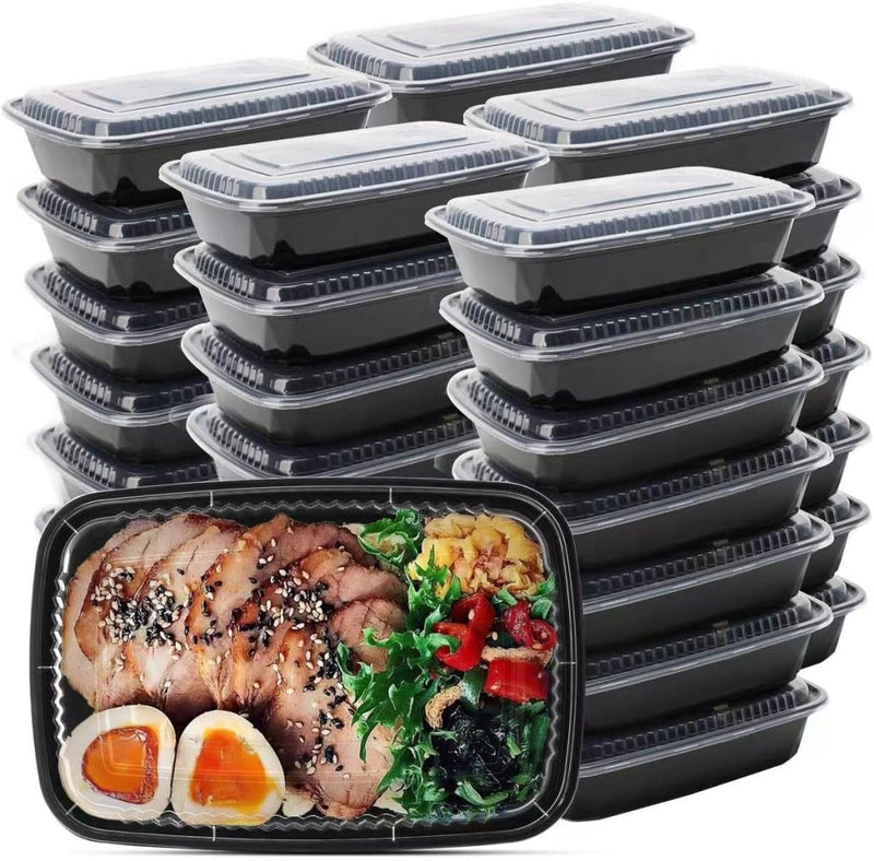 Laad afbeelding in Galerijviewer, Meal prep bakjes set van 50 stuks 946 ml zwart - happygetfit.com
